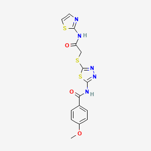 molecular formula C15H13N5O3S3 B2880544 4-methoxy-N-(5-((2-oxo-2-(thiazol-2-ylamino)ethyl)thio)-1,3,4-thiadiazol-2-yl)benzamide CAS No. 392299-65-9