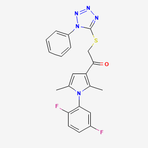 molecular formula C21H17F2N5OS B2880546 1-(1-(2,5-二氟苯基)-2,5-二甲基-1H-吡咯-3-基)-2-((1-苯基-1H-四唑-5-基)硫代)乙酮 CAS No. 727689-35-2