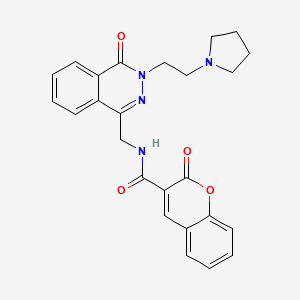 molecular formula C25H24N4O4 B2880563 2-oxo-N-((4-oxo-3-(2-(pyrrolidin-1-yl)ethyl)-3,4-dihydrophthalazin-1-yl)methyl)-2H-chromene-3-carboxamide CAS No. 1428372-48-8