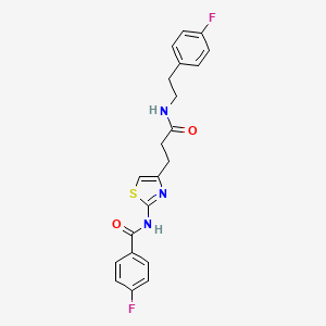 molecular formula C21H19F2N3O2S B2880585 4-氟-N-(4-(3-((4-氟苯乙基)氨基)-3-氧代丙基)噻唑-2-基)苯甲酰胺 CAS No. 1021266-04-5