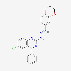 (E)-6-chloro-2-(2-((2,3-dihydrobenzo[b][1,4]dioxin-6-yl)methylene)hydrazinyl)-4-phenylquinazoline