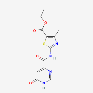 molecular formula C12H12N4O4S B2880606 Ethyl 2-(6-hydroxypyrimidine-4-carboxamido)-4-methylthiazole-5-carboxylate CAS No. 2034281-45-1