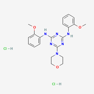 molecular formula C21H26Cl2N6O3 B2880641 N2,N4-bis(2-methoxyphenyl)-6-morpholino-1,3,5-triazine-2,4-diamine dihydrochloride CAS No. 1217111-53-9