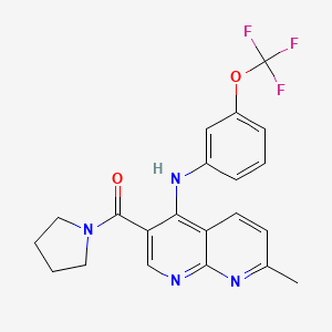 molecular formula C21H19F3N4O2 B2880658 (7-Methyl-4-((3-(trifluoromethoxy)phenyl)amino)-1,8-naphthyridin-3-yl)(pyrrolidin-1-yl)methanone CAS No. 1251586-53-4