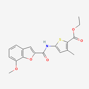 molecular formula C18H17NO5S B2880659 Ethyl 5-(7-methoxybenzofuran-2-carboxamido)-3-methylthiophene-2-carboxylate CAS No. 921873-62-3