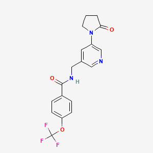 molecular formula C18H16F3N3O3 B2880672 N-((5-(2-氧代吡咯烷-1-基)吡啶-3-基)甲基)-4-(三氟甲氧基)苯甲酰胺 CAS No. 2034464-68-9