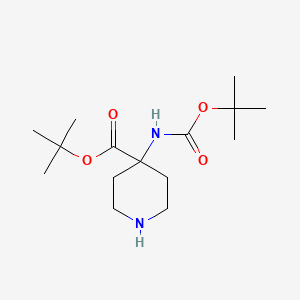 molecular formula C15H28N2O4 B2880681 叔丁基 4-{[(叔丁氧基)羰基]氨基}哌啶-4-甲酸酯 CAS No. 2044704-95-0