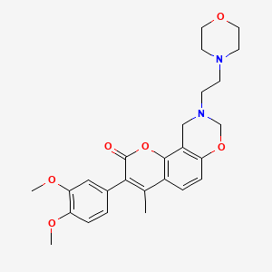 molecular formula C26H30N2O6 B2880682 3-(3,4-dimethoxyphenyl)-4-methyl-9-(2-morpholinoethyl)-9,10-dihydrochromeno[8,7-e][1,3]oxazin-2(8H)-one CAS No. 951937-70-5