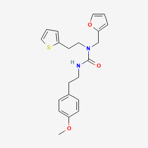 molecular formula C21H24N2O3S B2880690 1-(呋喃-2-基甲基)-3-(4-甲氧基苯乙基)-1-(2-(噻吩-2-基)乙基)脲 CAS No. 1396882-94-2