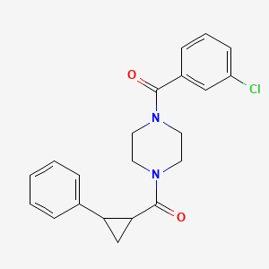 molecular formula C21H21ClN2O2 B2880695 (4-(3-氯苯甲酰基)哌嗪-1-基)(2-苯基环丙基)甲苯酮 CAS No. 1210817-68-7
