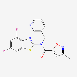 molecular formula C18H12F2N4O2S B2880697 N-(4,6-difluorobenzo[d]thiazol-2-yl)-3-methyl-N-(pyridin-3-ylmethyl)isoxazole-5-carboxamide CAS No. 946228-72-4