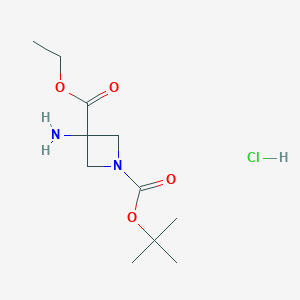 molecular formula C11H21ClN2O4 B2880703 3-氨基-氮杂环丁烷-1,3-二甲酸 1-叔丁酯 3-乙酯盐酸盐 CAS No. 2097068-78-3