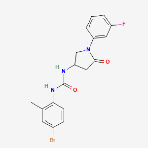 molecular formula C18H17BrFN3O2 B2880709 1-(4-Bromo-2-methylphenyl)-3-[1-(3-fluorophenyl)-5-oxopyrrolidin-3-yl]urea CAS No. 894032-54-3