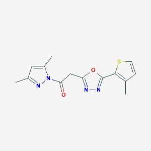 molecular formula C14H14N4O2S B2880714 2-[2-(3,5-dimethyl-1H-pyrazol-1-yl)-2-oxoethyl]-5-(3-methyl-2-thienyl)-1,3,4-oxadiazole CAS No. 2108943-48-0