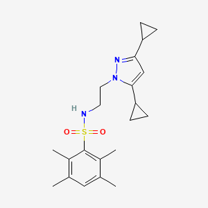 molecular formula C21H29N3O2S B2880717 N-(2-(3,5-dicyclopropyl-1H-pyrazol-1-yl)ethyl)-2,3,5,6-tetramethylbenzenesulfonamide CAS No. 2319838-96-3