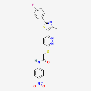 molecular formula C22H16FN5O3S2 B2880718 2-((6-(2-(4-氟苯基)-4-甲基噻唑-5-基)嘧啶-3-基)硫代)-N-(4-硝基苯基)乙酰胺 CAS No. 923147-39-1