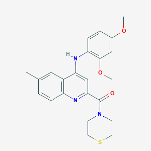 (4-((2,4-Dimethoxyphenyl)amino)-6-methylquinolin-2-yl)(thiomorpholino)methanone