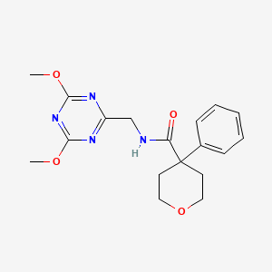 molecular formula C18H22N4O4 B2880745 N-((4,6-dimethoxy-1,3,5-triazin-2-yl)methyl)-4-phenyltetrahydro-2H-pyran-4-carboxamide CAS No. 2034521-70-3