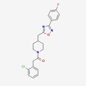 molecular formula C22H21ClFN3O2 B2880747 1-[(2-Chlorophenyl)acetyl]-4-{[3-(4-fluorophenyl)-1,2,4-oxadiazol-5-yl]methyl}piperidine CAS No. 1775495-20-9