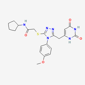molecular formula C21H24N6O4S B2880748 N-cyclopentyl-2-((5-((2,6-dioxo-1,2,3,6-tetrahydropyrimidin-4-yl)methyl)-4-(4-methoxyphenyl)-4H-1,2,4-triazol-3-yl)thio)acetamide CAS No. 852153-04-9