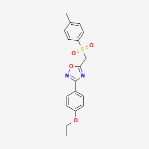 molecular formula C18H18N2O4S B2880760 3-(4-Ethoxyphenyl)-5-(tosylmethyl)-1,2,4-oxadiazole CAS No. 1105199-94-7