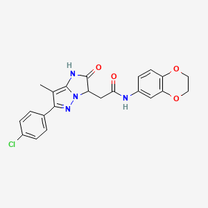 molecular formula C22H19ClN4O4 B2880777 2-(6-(4-chlorophenyl)-7-methyl-2-oxo-2,3-dihydro-1H-imidazo[1,2-b]pyrazol-3-yl)-N-(2,3-dihydrobenzo[b][1,4]dioxin-6-yl)acetamide CAS No. 1421499-48-0