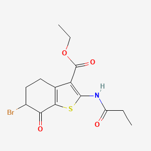 molecular formula C14H16BrNO4S B2880784 Ethyl 6-bromo-7-oxo-2-(propanoylamino)-4,5,6,7-tetrahydro-1-benzothiophene-3-carboxylate CAS No. 128811-91-6