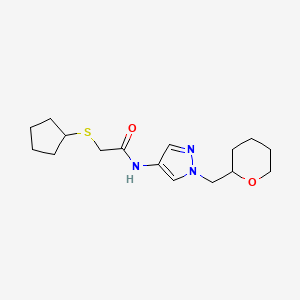 molecular formula C16H25N3O2S B2880789 2-(cyclopentylthio)-N-(1-((tetrahydro-2H-pyran-2-yl)methyl)-1H-pyrazol-4-yl)acetamide CAS No. 2034528-43-1
