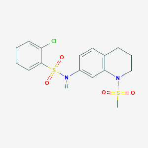molecular formula C16H17ClN2O4S2 B2880799 2-chloro-N-(1-methylsulfonyl-3,4-dihydro-2H-quinolin-7-yl)benzenesulfonamide CAS No. 932320-66-6