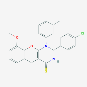 molecular formula C25H21ClN2O2S B2880802 2-(4-chlorophenyl)-9-methoxy-1-(m-tolyl)-2,3-dihydro-1H-chromeno[2,3-d]pyrimidine-4(5H)-thione CAS No. 892281-88-8