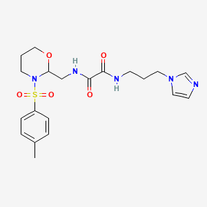 molecular formula C20H27N5O5S B2880819 N1-(3-(1H-imidazol-1-yl)propyl)-N2-((3-tosyl-1,3-oxazinan-2-yl)methyl)oxalamide CAS No. 872862-72-1