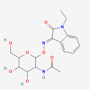 (E)-N-(2-(((1-ethyl-2-oxoindolin-3-ylidene)amino)oxy)-4,5-dihydroxy-6-(hydroxymethyl)tetrahydro-2H-pyran-3-yl)acetamide