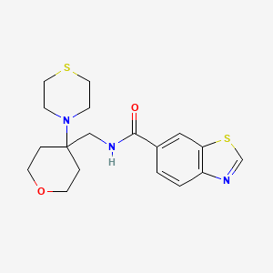 molecular formula C18H23N3O2S2 B2880827 N-[(4-Thiomorpholin-4-yloxan-4-yl)methyl]-1,3-benzothiazole-6-carboxamide CAS No. 2415468-90-3