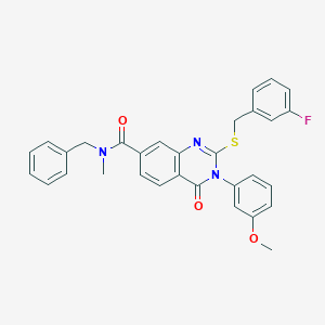 molecular formula C31H26FN3O3S B2880829 N-benzyl-2-((3-fluorobenzyl)thio)-3-(3-methoxyphenyl)-N-methyl-4-oxo-3,4-dihydroquinazoline-7-carboxamide CAS No. 1115405-69-0