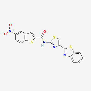 molecular formula C19H10N4O3S3 B2880837 N-[4-(1,3-benzothiazol-2-yl)-1,3-thiazol-2-yl]-5-nitro-1-benzothiophene-2-carboxamide CAS No. 477535-89-0