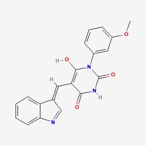 molecular formula C20H15N3O4 B2880840 5-(1H-吲哚-3-亚甲基)-1-(3-甲氧基-苯基)-嘧啶-2,4,6-三酮 CAS No. 296771-69-2