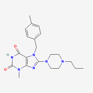 molecular formula C21H28N6O2 B2880853 3-Methyl-7-[(4-methylphenyl)methyl]-8-(4-propylpiperazin-1-yl)purine-2,6-dione CAS No. 887030-26-4