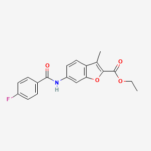 molecular formula C19H16FNO4 B2880859 Ethyl 6-(4-fluorobenzamido)-3-methylbenzofuran-2-carboxylate CAS No. 923147-18-6