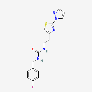 molecular formula C16H16FN5OS B2880866 1-(2-(2-(1H-pyrazol-1-yl)thiazol-4-yl)ethyl)-3-(4-fluorobenzyl)urea CAS No. 1428372-19-3