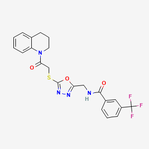 molecular formula C22H19F3N4O3S B2880878 N-((5-((2-(3,4-dihydroquinolin-1(2H)-yl)-2-oxoethyl)thio)-1,3,4-oxadiazol-2-yl)methyl)-3-(trifluoromethyl)benzamide CAS No. 906155-24-6