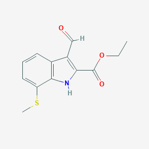 molecular formula C13H13NO3S B288089 ethyl 3-formyl-7-(methylsulfanyl)-1H-indole-2-carboxylate 