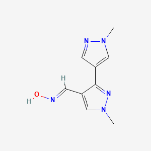 molecular formula C9H11N5O B2880907 N-{[1-甲基-3-(1-甲基-1H-吡唑-4-基)-1H-吡唑-4-基]亚甲基}羟胺 CAS No. 1955564-47-2