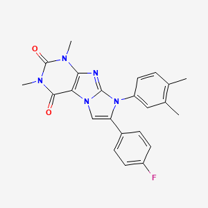 molecular formula C23H20FN5O2 B2880911 8-(3,4-dimethylphenyl)-7-(4-fluorophenyl)-1,3-dimethyl-1H-imidazo[2,1-f]purine-2,4(3H,8H)-dione CAS No. 847854-03-9