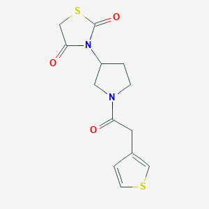 molecular formula C13H14N2O3S2 B2880914 3-(1-(2-(Thiophen-3-yl)acetyl)pyrrolidin-3-yl)thiazolidine-2,4-dione CAS No. 1798542-54-7