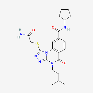 molecular formula C22H28N6O3S B2880920 1-((2-amino-2-oxoethyl)thio)-N-cyclopentyl-4-isopentyl-5-oxo-4,5-dihydro-[1,2,4]triazolo[4,3-a]quinazoline-8-carboxamide CAS No. 2034419-06-0