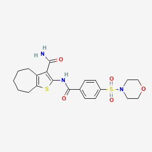 molecular formula C21H25N3O5S2 B2880934 2-(4-(morpholinosulfonyl)benzamido)-5,6,7,8-tetrahydro-4H-cyclohepta[b]thiophene-3-carboxamide CAS No. 397279-40-2