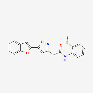 molecular formula C20H16N2O3S B2880951 2-(5-(苯并呋喃-2-基)异恶唑-3-基)-N-(2-(甲硫基)苯基)乙酰胺 CAS No. 1105244-07-2