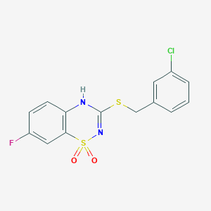molecular formula C14H10ClFN2O2S2 B2880967 3-((3-chlorobenzyl)thio)-7-fluoro-4H-benzo[e][1,2,4]thiadiazine 1,1-dioxide CAS No. 899966-39-3