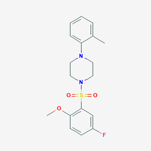 molecular formula C18H21FN2O3S B288100 1-[(5-Fluoro-2-methoxyphenyl)sulfonyl]-4-(2-methylphenyl)piperazine 