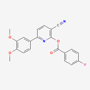 molecular formula C21H15FN2O4 B2881010 3-Cyano-6-(3,4-dimethoxyphenyl)-2-pyridinyl 4-fluorobenzenecarboxylate CAS No. 252026-48-5